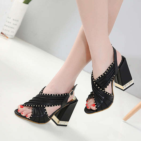 Chunky heels black office high heel formal sandals