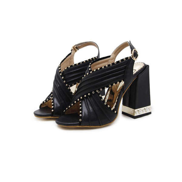 Chunky heels black office high heel formal sandals