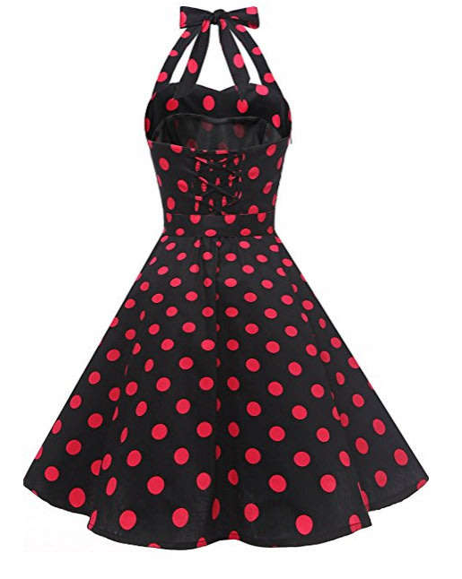Retro Vintage 1950's Red Polka Dot Cocktail Party Rockabilly Style Halter Party Dresses