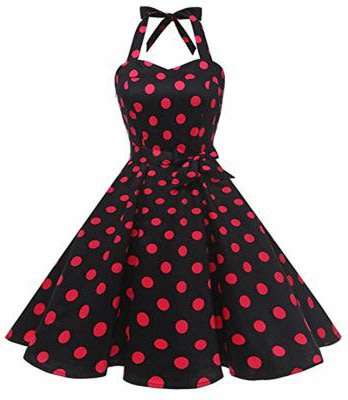Retro Vintage 1950's Red Polka Dot Cocktail Party Rockabilly Style Halter Party Dresses