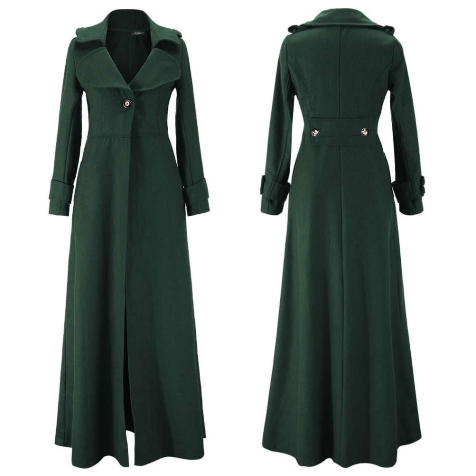 Green Maxi Long Trench Coat For Women