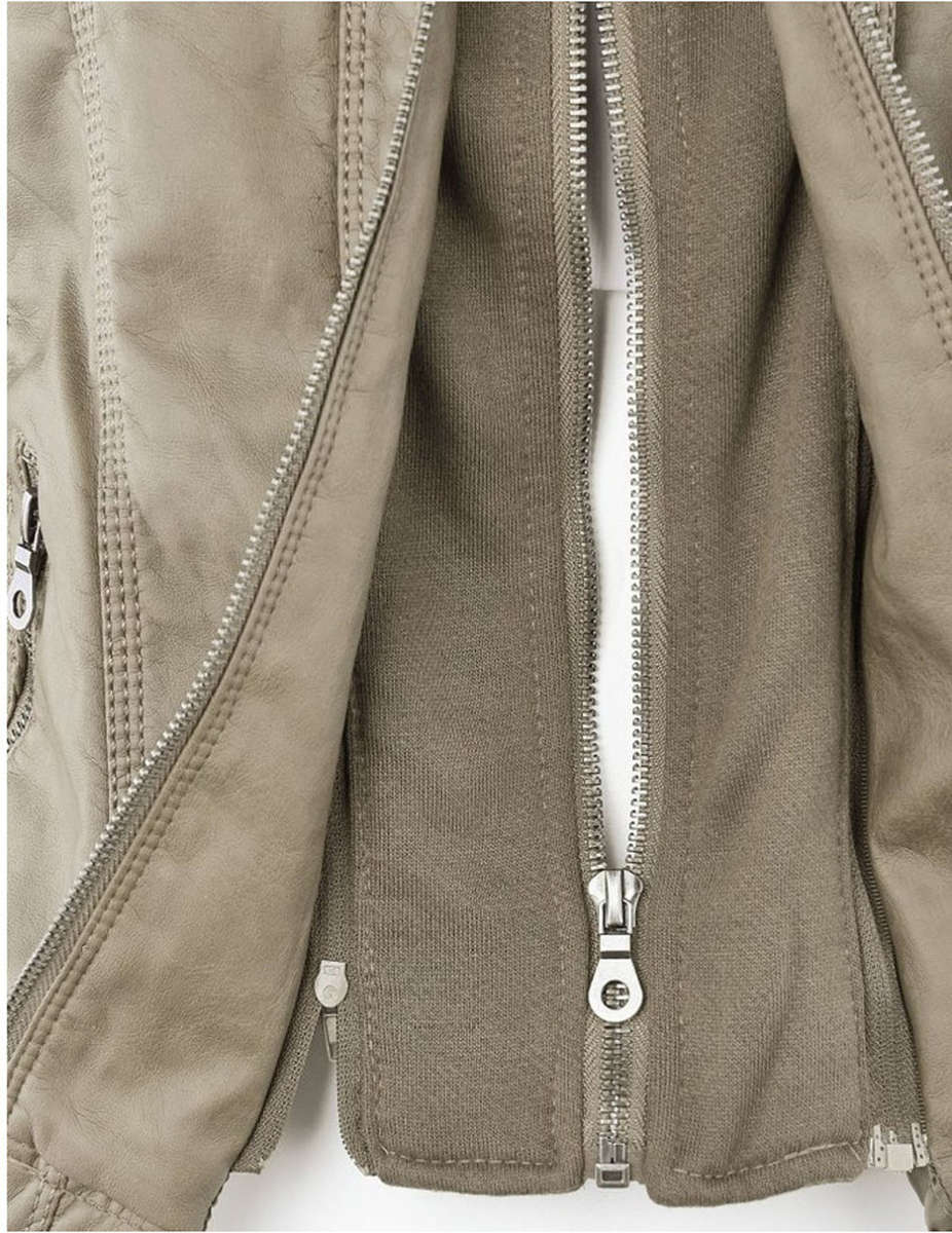 Women's Ladies Hooded Beige Faux Leather Bomber Jacket Zip Up Biker Coats