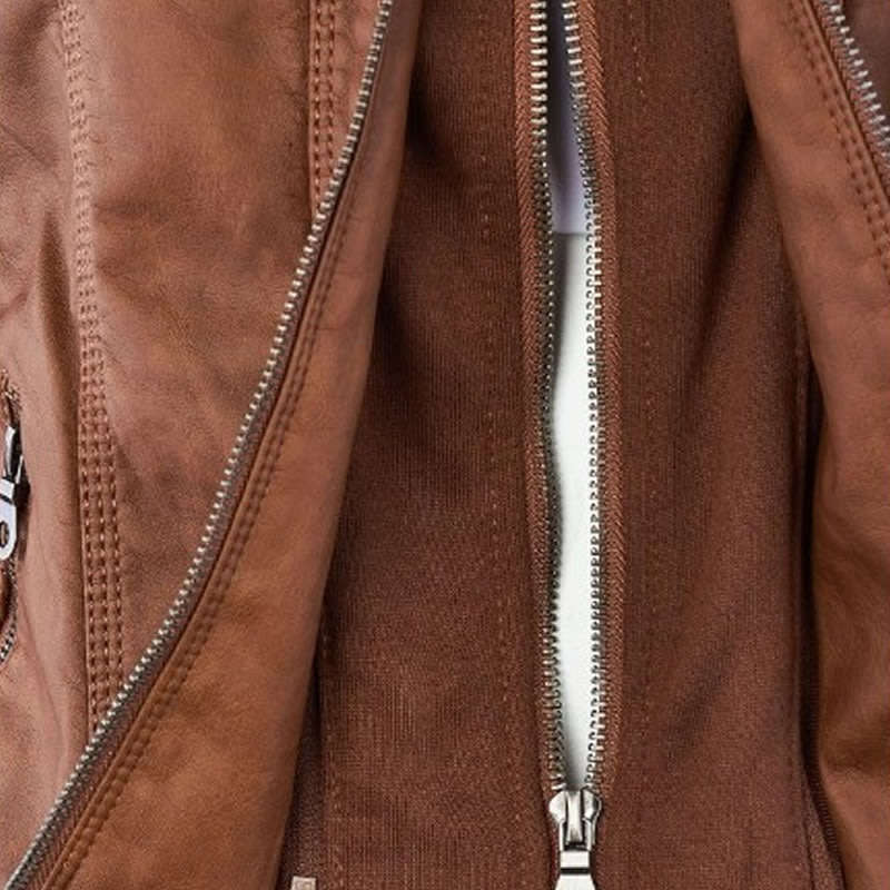 Women's Ladies Hooded Brown Faux Leather Bomber Jacket Zip Up Biker Coats