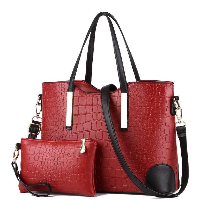 Crocodile Pattern 2 Piece Tote And Clutch Handbag Sets