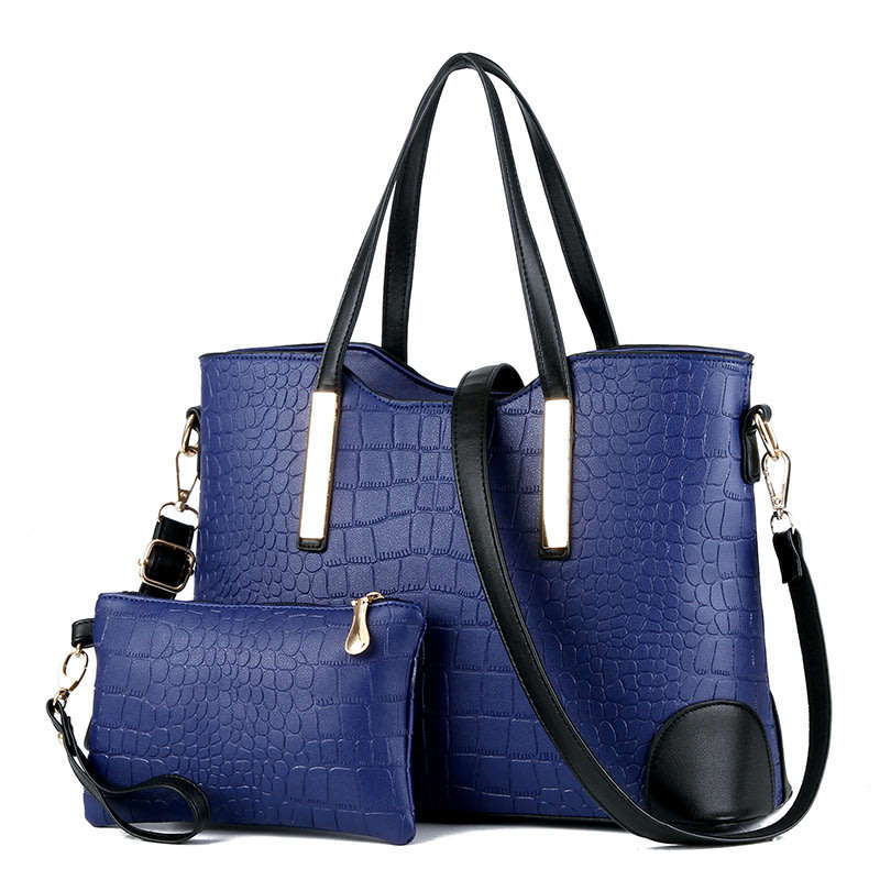 Crocodile Pattern 2 Piece Tote And Clutch Handbag Sets