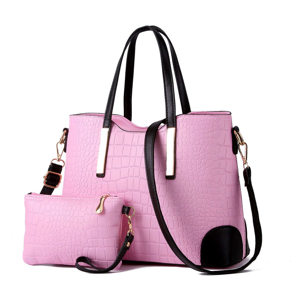 Crocodile Pattern 2 Piece Tote And Clutch Handbag Sets
