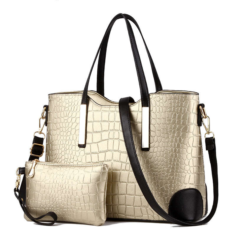 Crocodile Pattern 2 Piece Tote And Clutch Handbag Sets