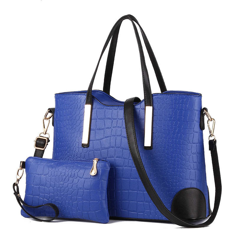 Crocodile Pattern 2 Piece Tote And Clutch Handbag Sets