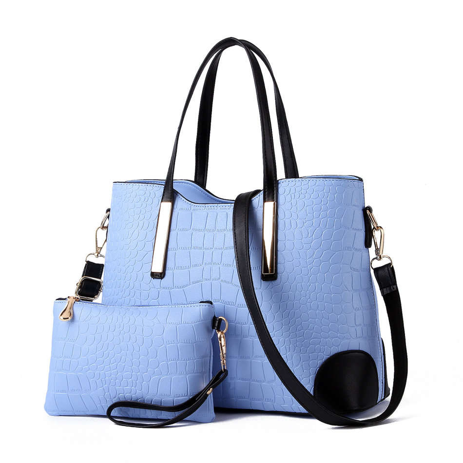 Crocodile Pattern 2 Piece Tote And Clutch Handbag Sets