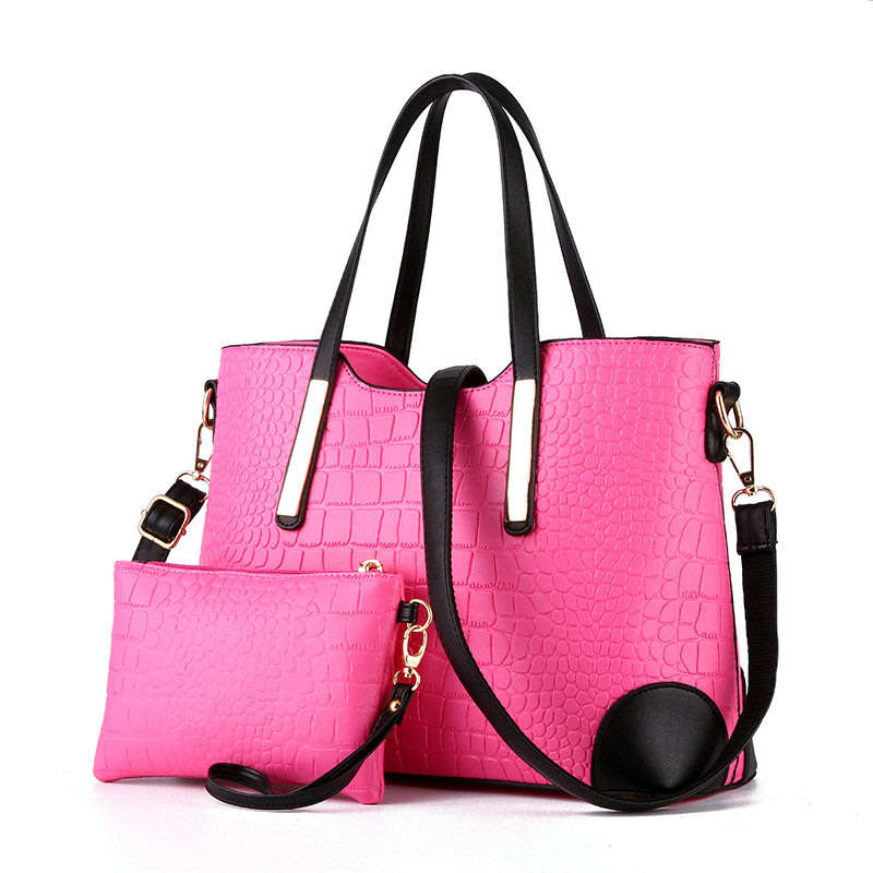 Crocodile Pattern 2 Piece Tote And Clutch Handbag Sets