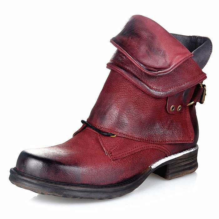 Women's Buckle Round Toe Western Cowboy Riding Combat Retro Vintage Ankle Boots - SA Size 2-10
