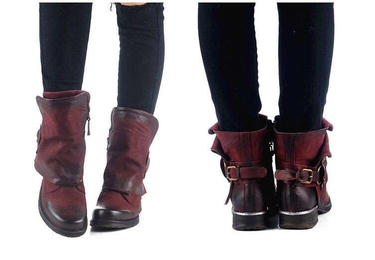 Women's Buckle Round Toe Western Cowboy Riding Combat Retro Vintage Ankle Boots - SA Size 2-10