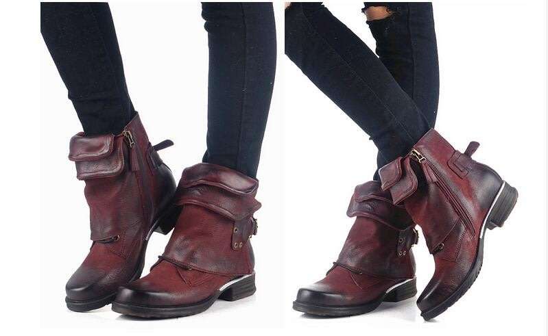 Women's Buckle Round Toe Western Cowboy Riding Combat Retro Vintage Ankle Boots - SA Size 2-10