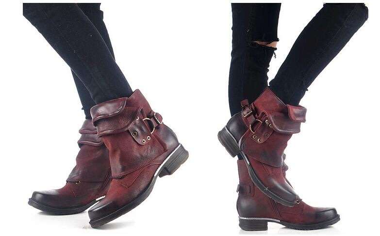 Women's Buckle Round Toe Western Cowboy Riding Combat Retro Vintage Ankle Boots - SA Size 2-10