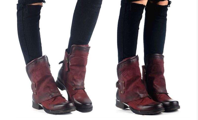 Women's Buckle Round Toe Western Cowboy Riding Combat Retro Vintage Ankle Boots - SA Size 2-10