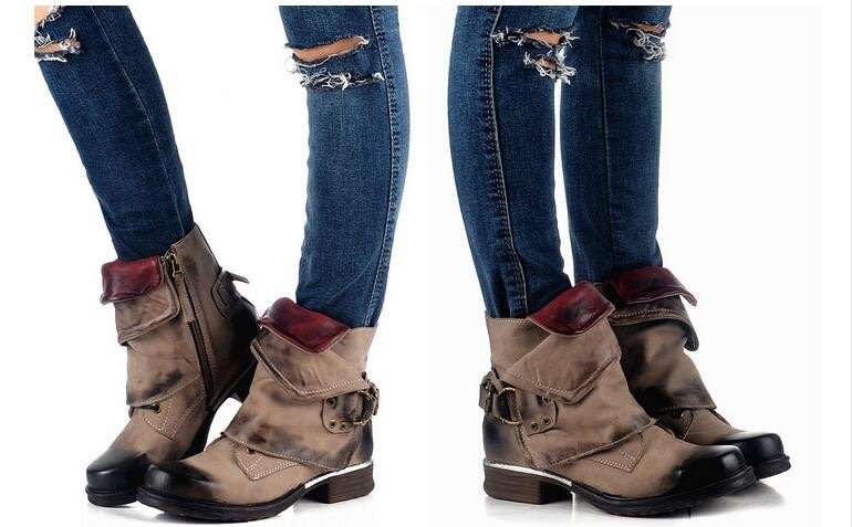 Women's Buckle Round Toe Western Cowboy Riding Combat Retro Vintage Ankle Boots - SA Size 2-10