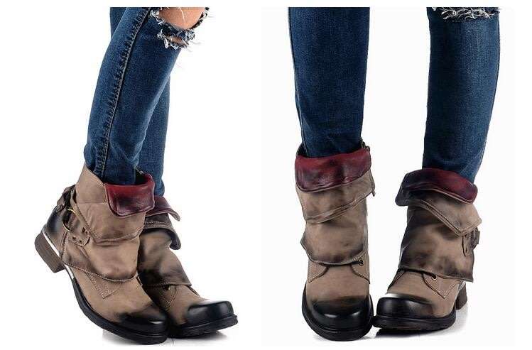 Women's Buckle Round Toe Western Cowboy Riding Combat Retro Vintage Ankle Boots - SA Size 2-10