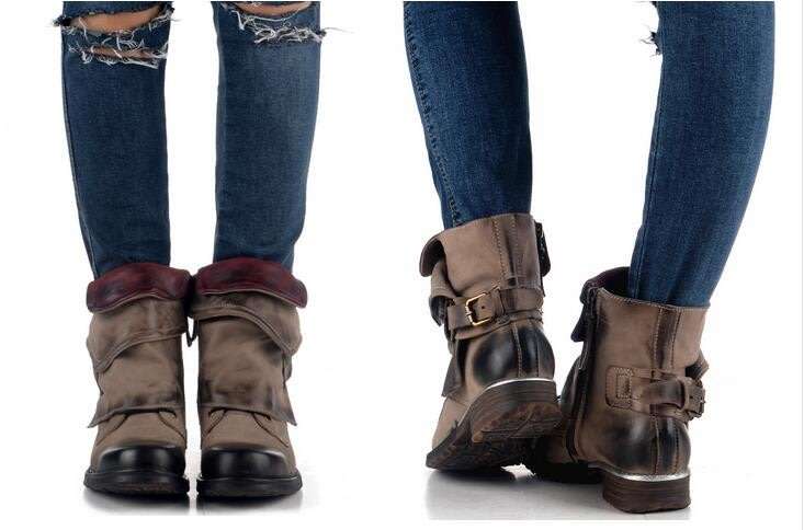 Women's Buckle Round Toe Western Cowboy Riding Combat Retro Vintage Ankle Boots - SA Size 2-10