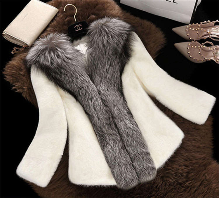 Women's Coats White/Grey Faux Mink Fur Coats