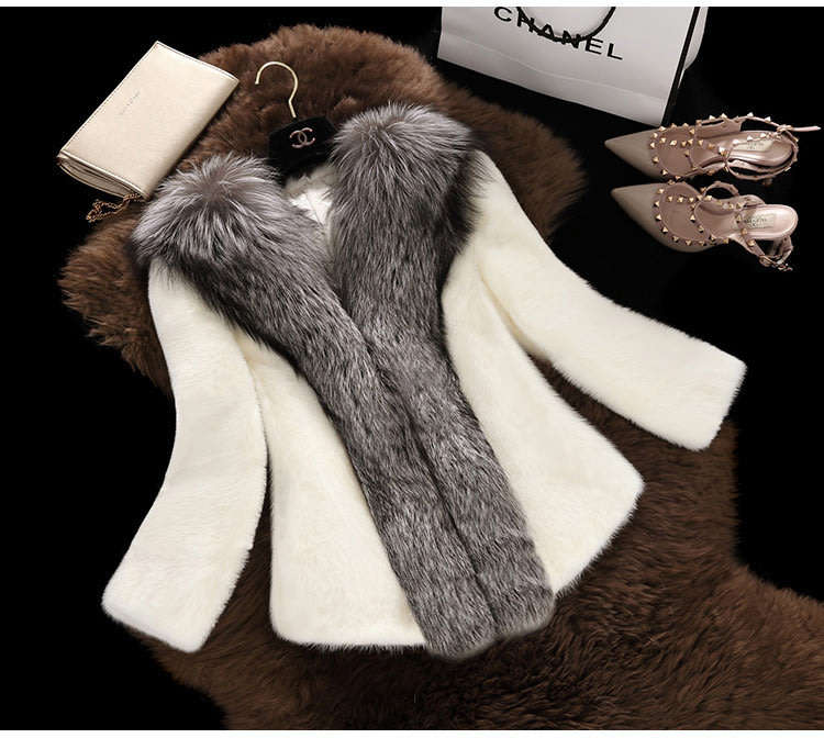 Women's Coats White/Grey Faux Mink Fur Coats