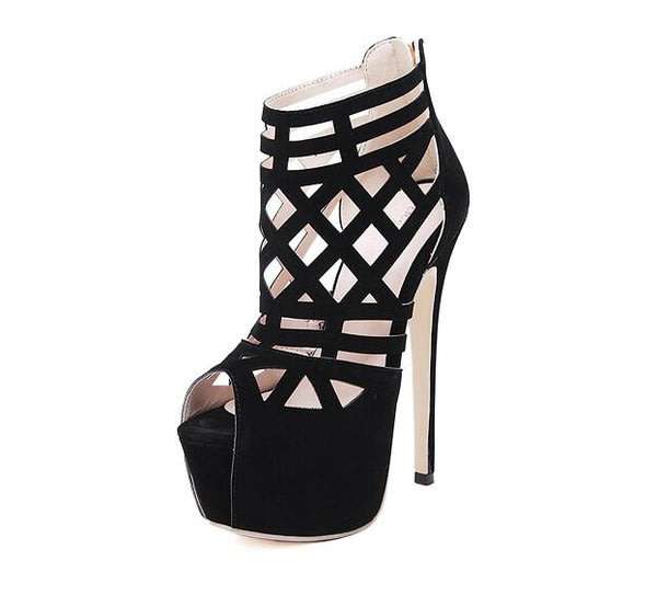Sexy Black Suede Stiletto High Heel Peep Toe Caged Sandal Shoes - SA Sizes 2-7