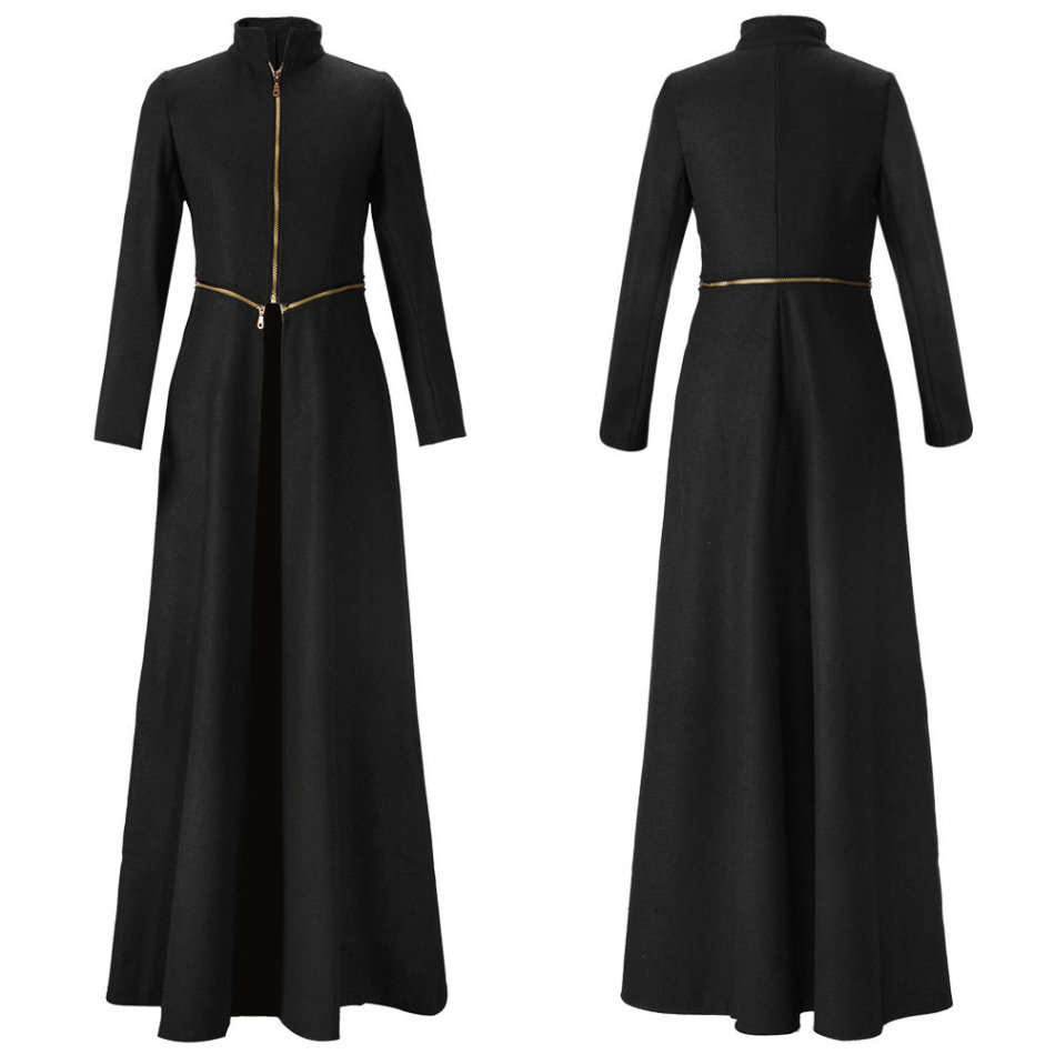 Women Black Long Sleeve Detachable Maxi Coat