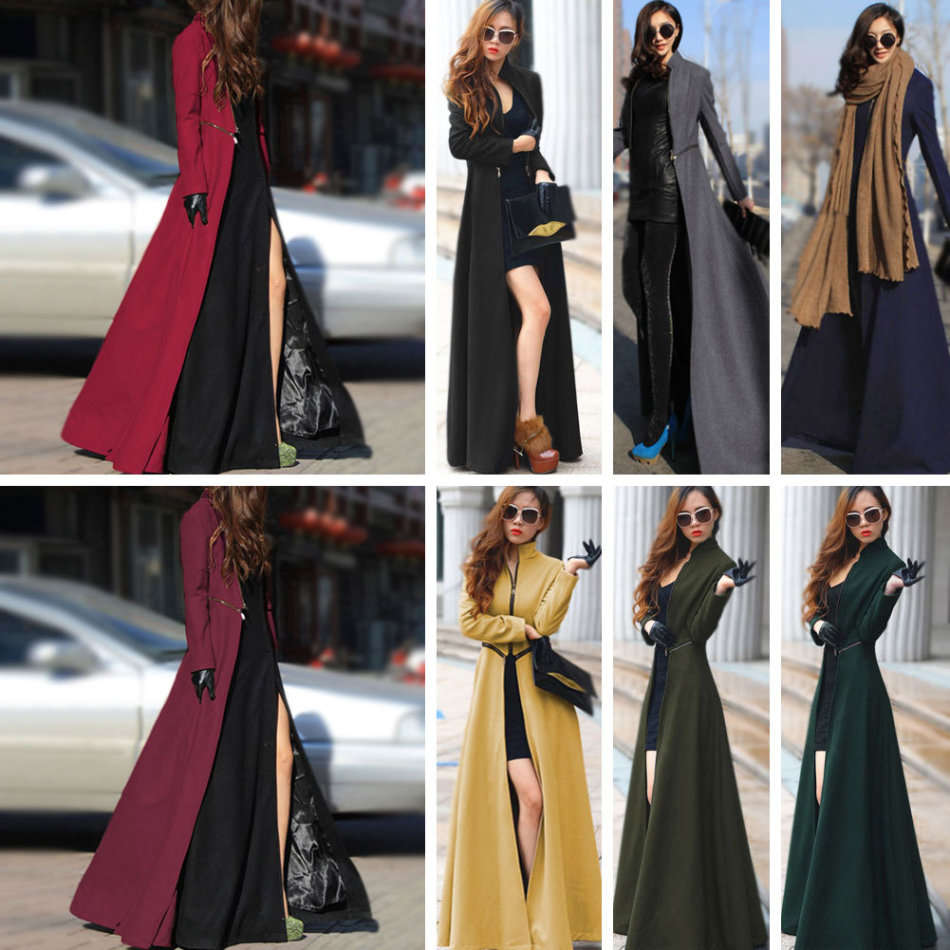 Women Black Long Sleeve Detachable Maxi Coat