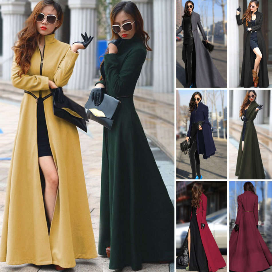 Women Black Long Sleeve Detachable Maxi Coat
