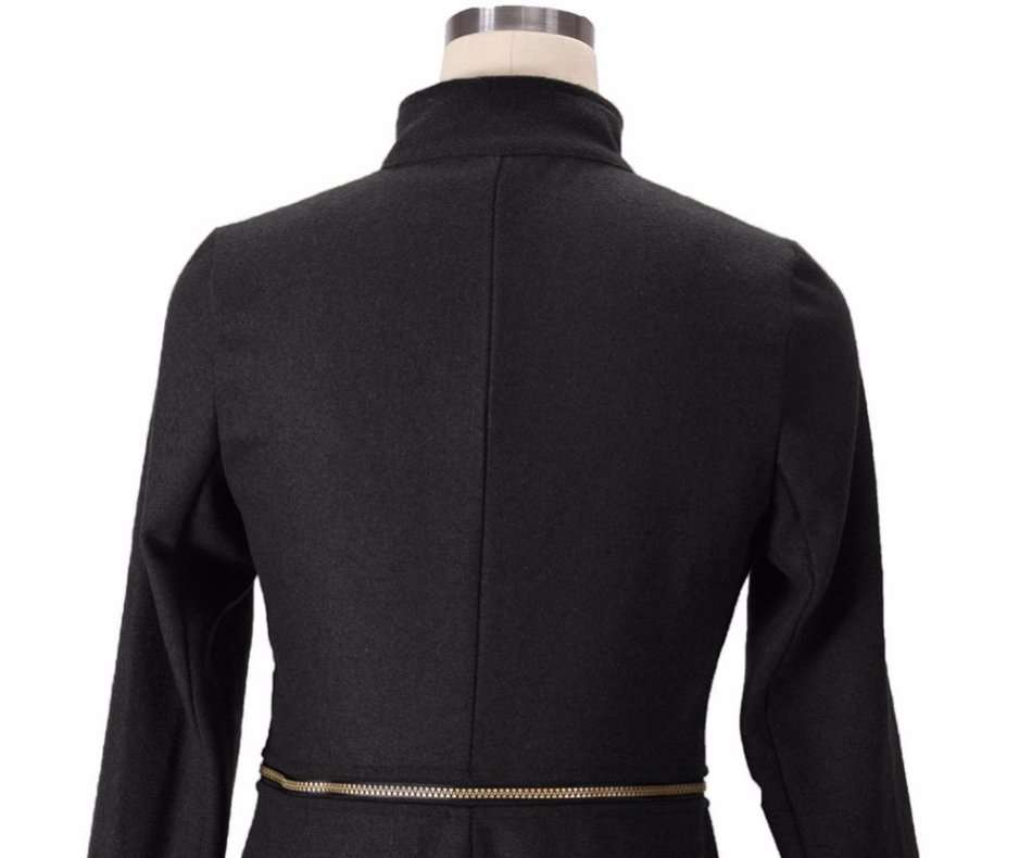 Women Black Long Sleeve Detachable Maxi Coat