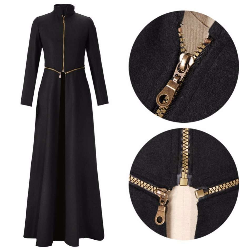 Women Black Long Sleeve Detachable Maxi Coat