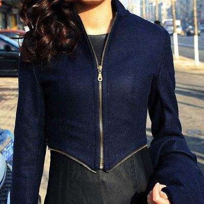 Women Dark Blue Long Sleeve Detachable Maxi Coat