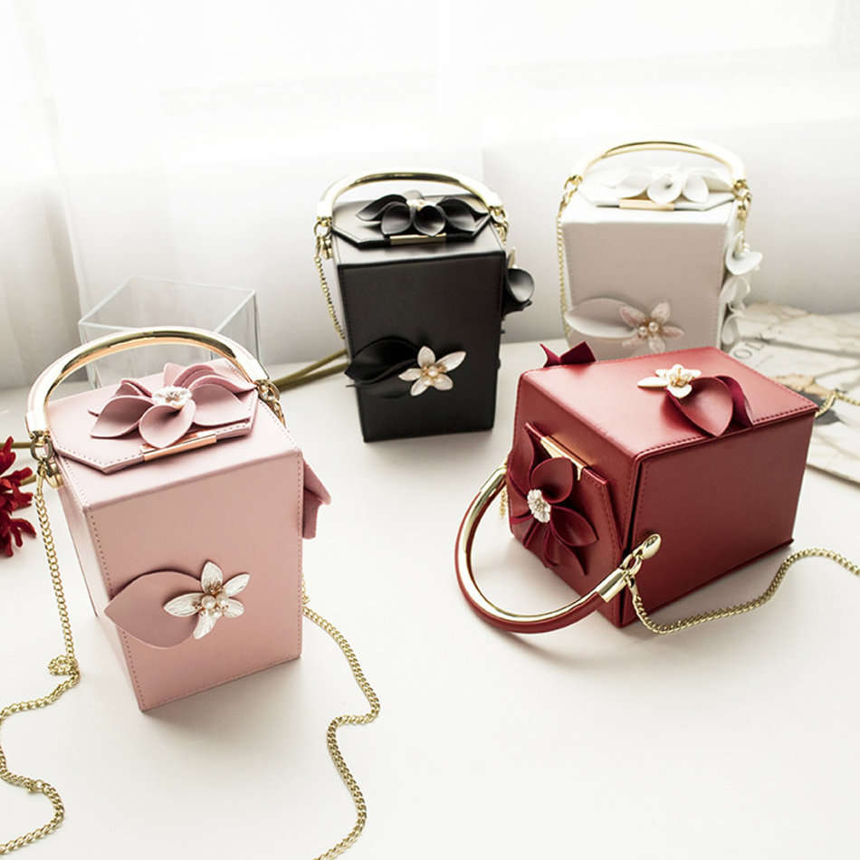 Women Pink Floral Pearl Shoulder Handbags