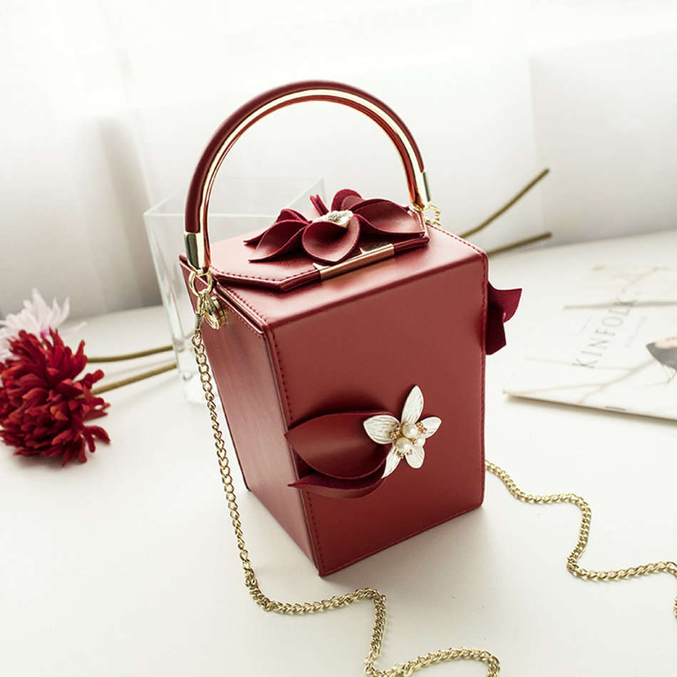 Women Pink Floral Pearl Shoulder Handbags