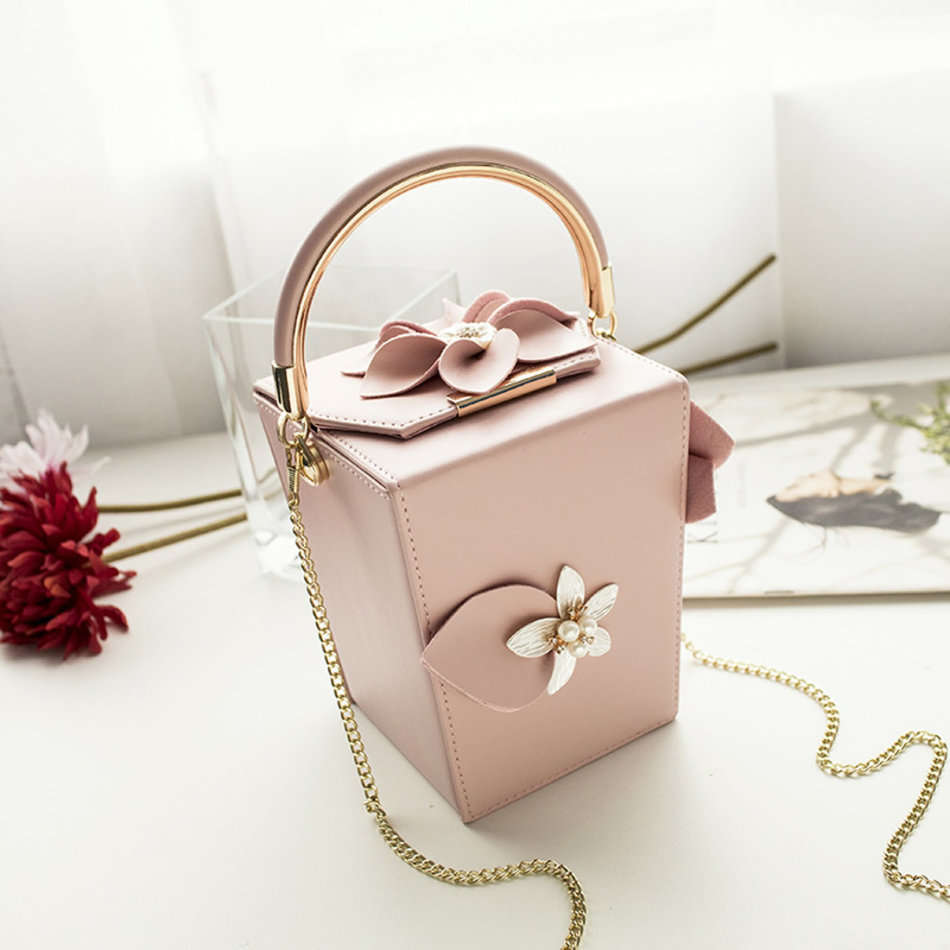 Women Pink Floral Pearl Shoulder Handbags