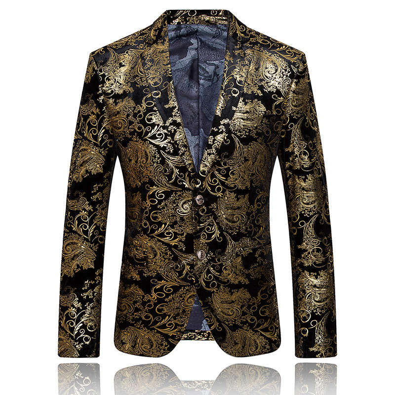 Men Golden Paisley Blazer Suit Jacket