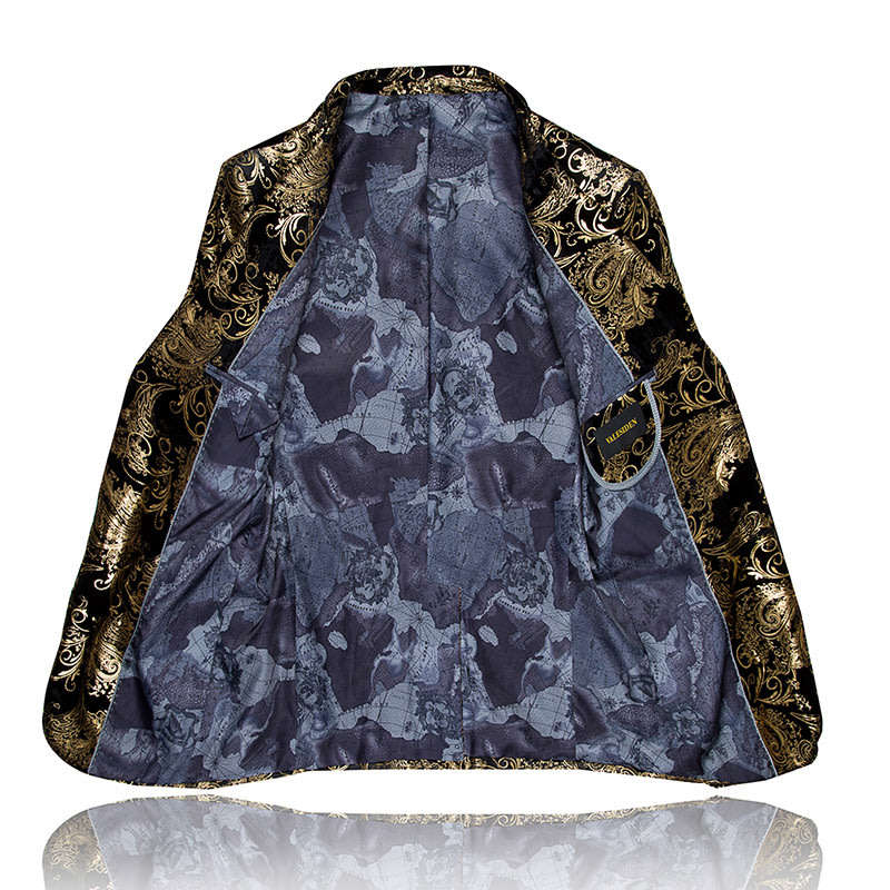 Men Golden Paisley Blazer Suit Jacket
