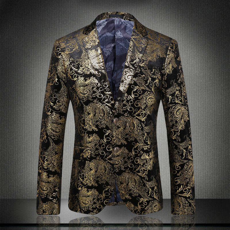 Men Golden Paisley Blazer Suit Jacket