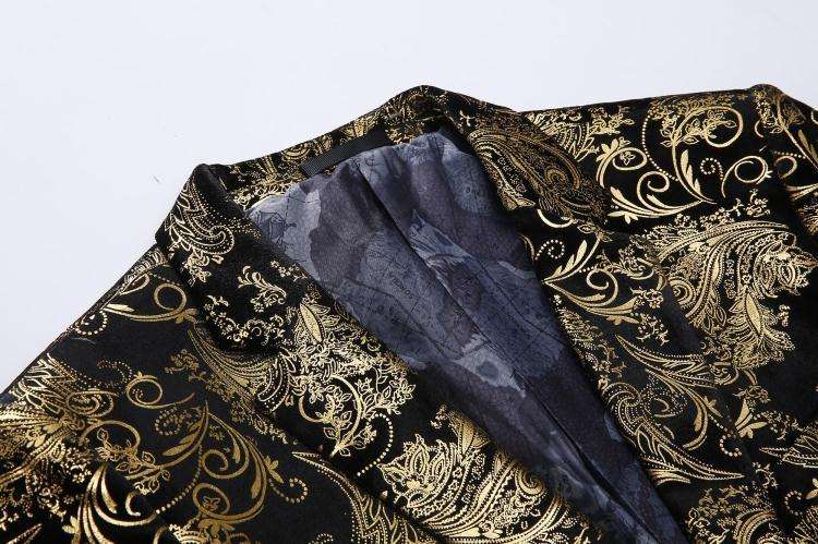 Men Golden Paisley Blazer Suit Jacket