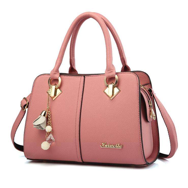 Ladies Large Fashion Leisure Top Handle Shoulder Handbags In Pink