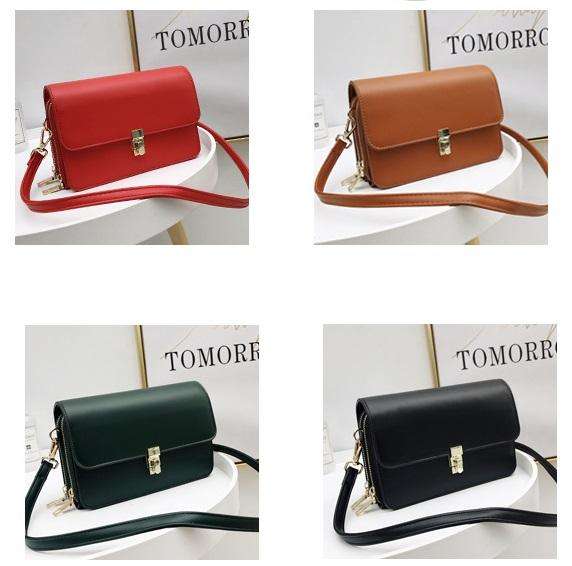 Ladies Double Layer Zipper One Shoulder Crossbody Handbags In Green