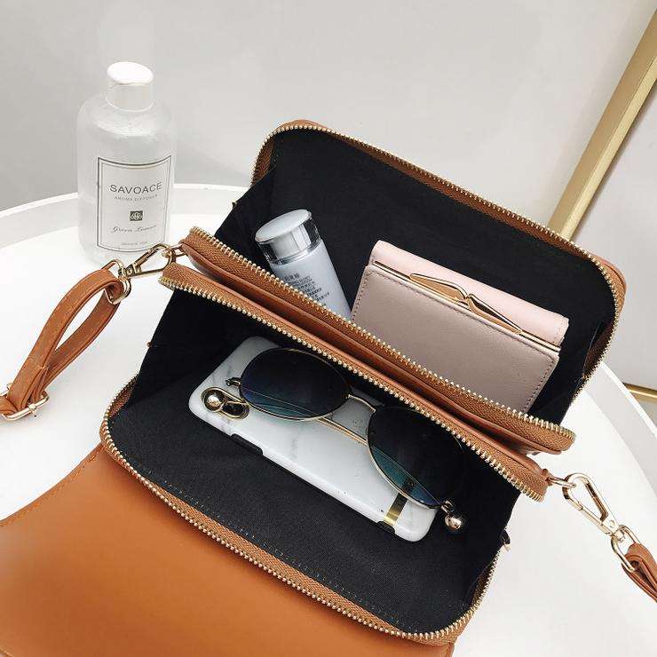 Ladies Double Layer Zipper One Shoulder Crossbody Handbags In Green