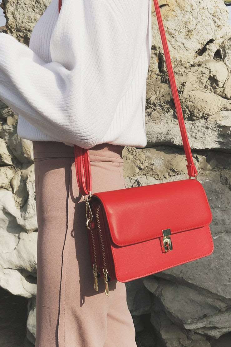 Ladies Double Layer Zipper One Shoulder Crossbody Handbags In Green