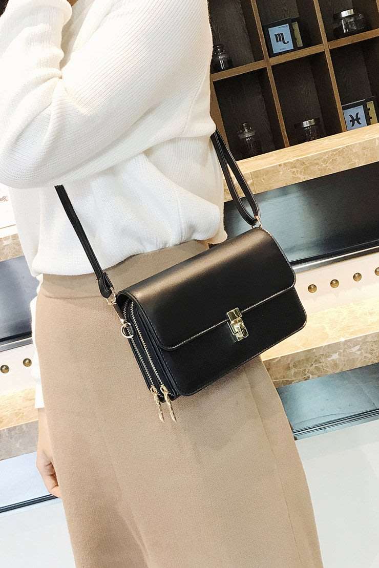 Ladies Double Layer Zipper One Shoulder Crossbody Handbags In Green