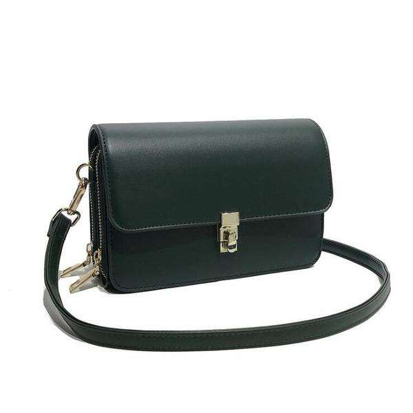 Ladies Double Layer Zipper One Shoulder Crossbody Handbags In Green