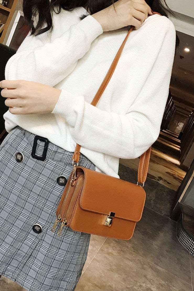 Ladies Double Layer Zipper One Shoulder Crossbody Handbags In Green