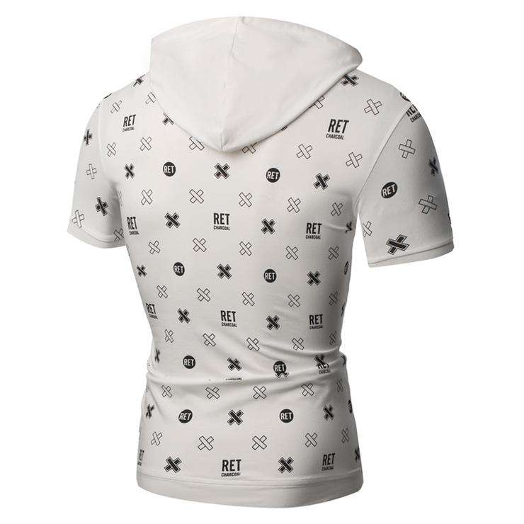 Men's Printed Short Sleeve Hooded Red Tees - Large