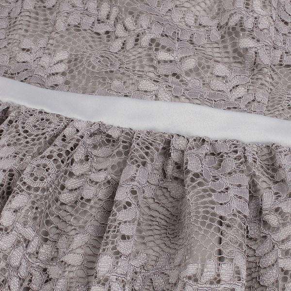 Grey Designer Off The Shoulder Tea Length A-Line Party Lace Dress - 4XLarge