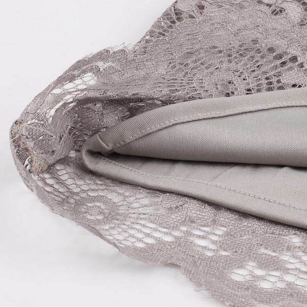 Grey Designer Off The Shoulder Tea Length A-Line Party Lace Dress - 4XLarge