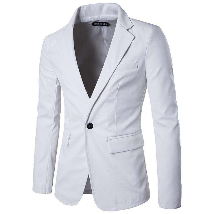Men Lapel One Button Pu Leather Blazer White - Medium