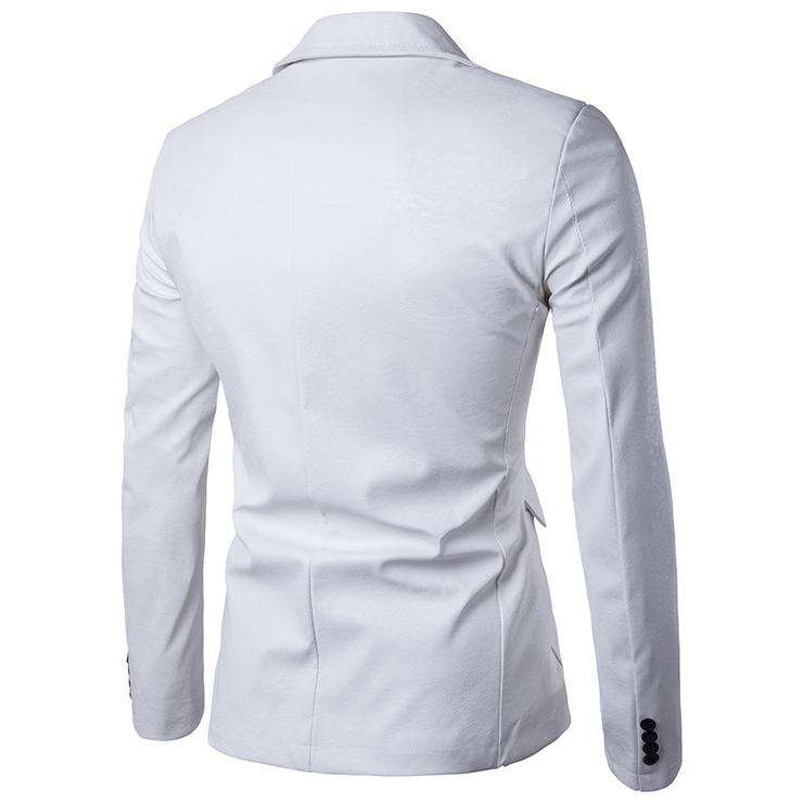 Men Lapel One Button Pu Leather Blazer White - Medium
